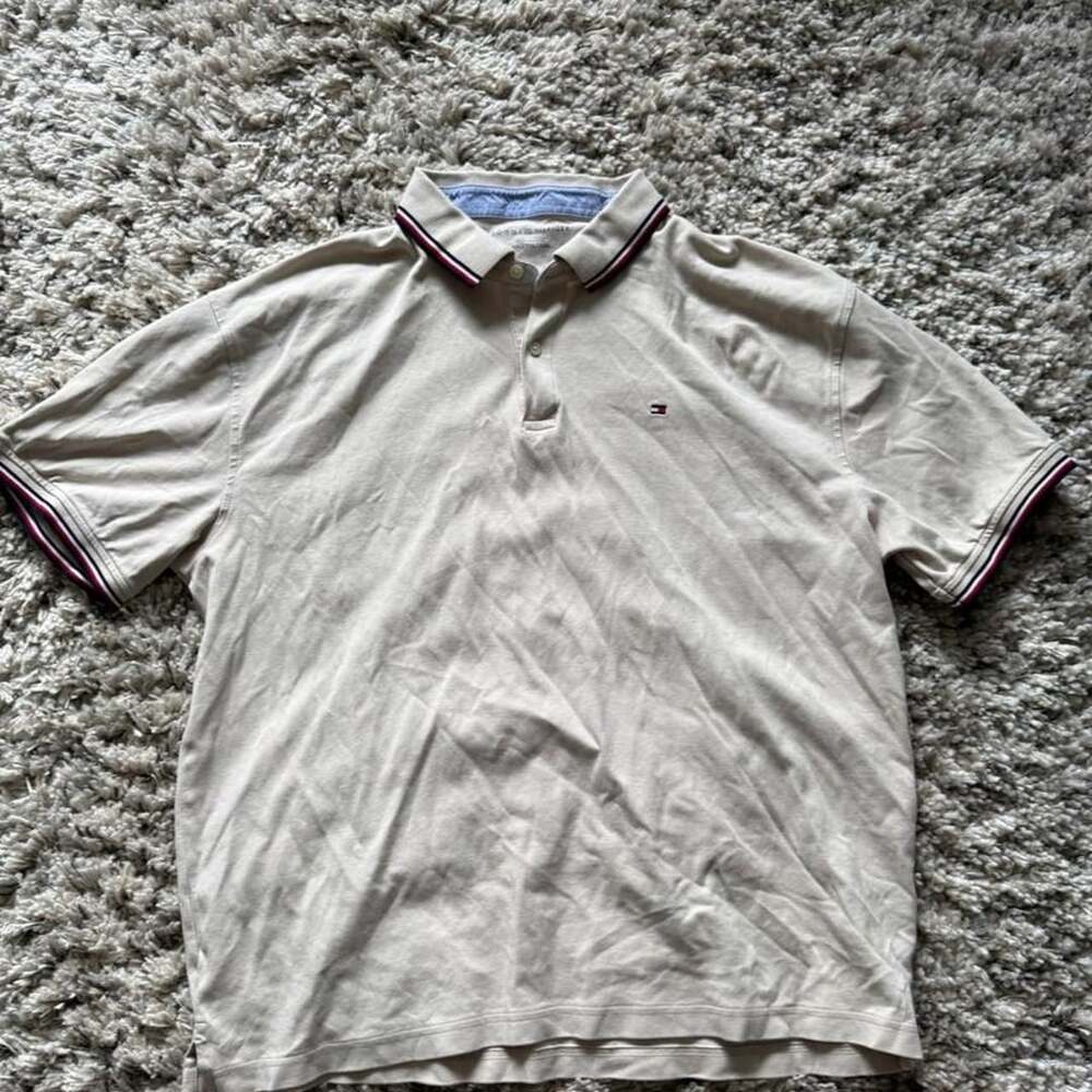 Tommy Hilfiger Cream Striped Collar Polo Shirt